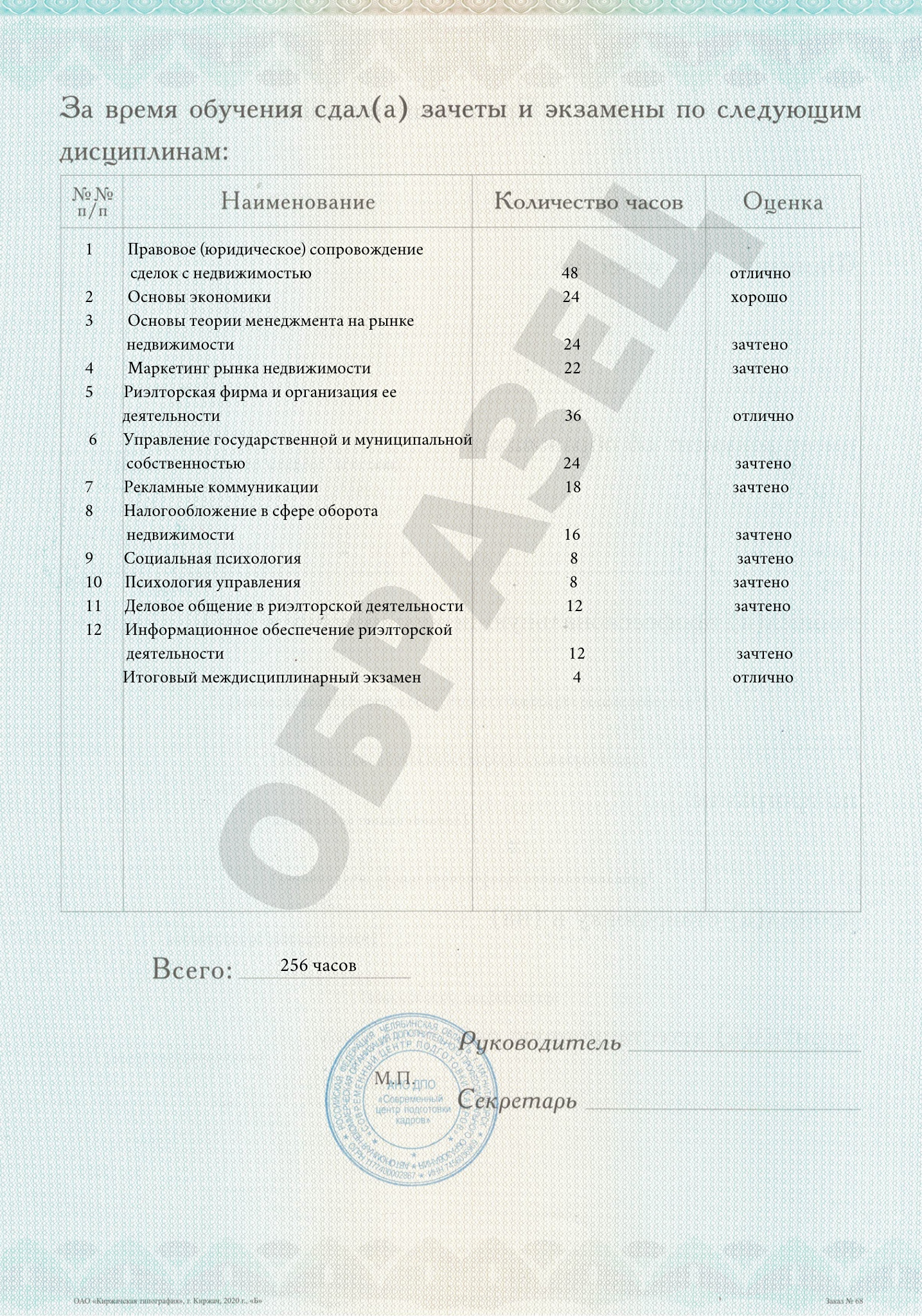 Документ об окончании (стр. №1)