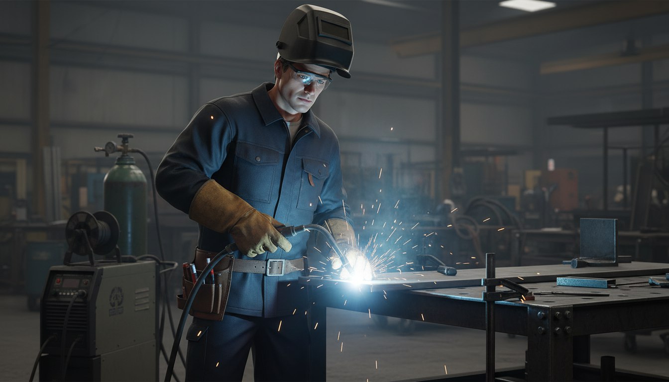 Сварщик дуговой сварки плавящимся электродом в защитном газе