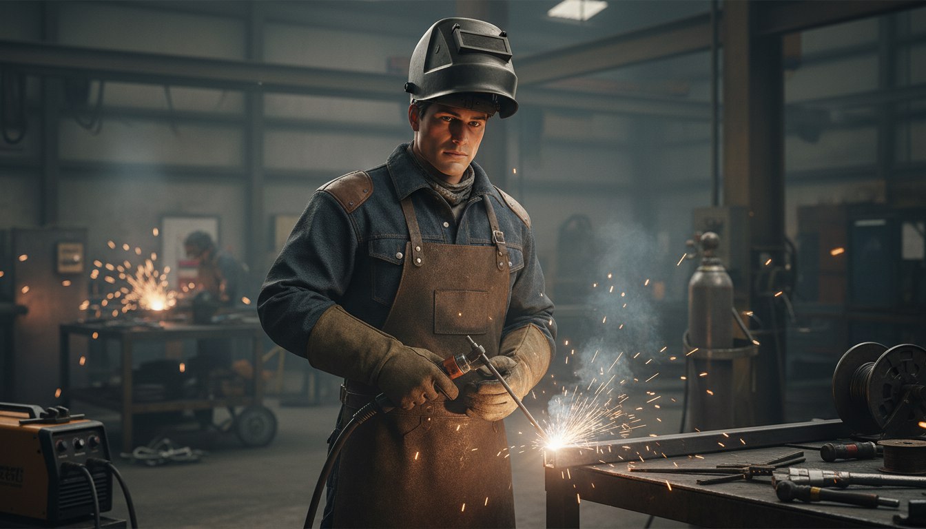 Сварщик дуговой сварки самозащитной проволокой