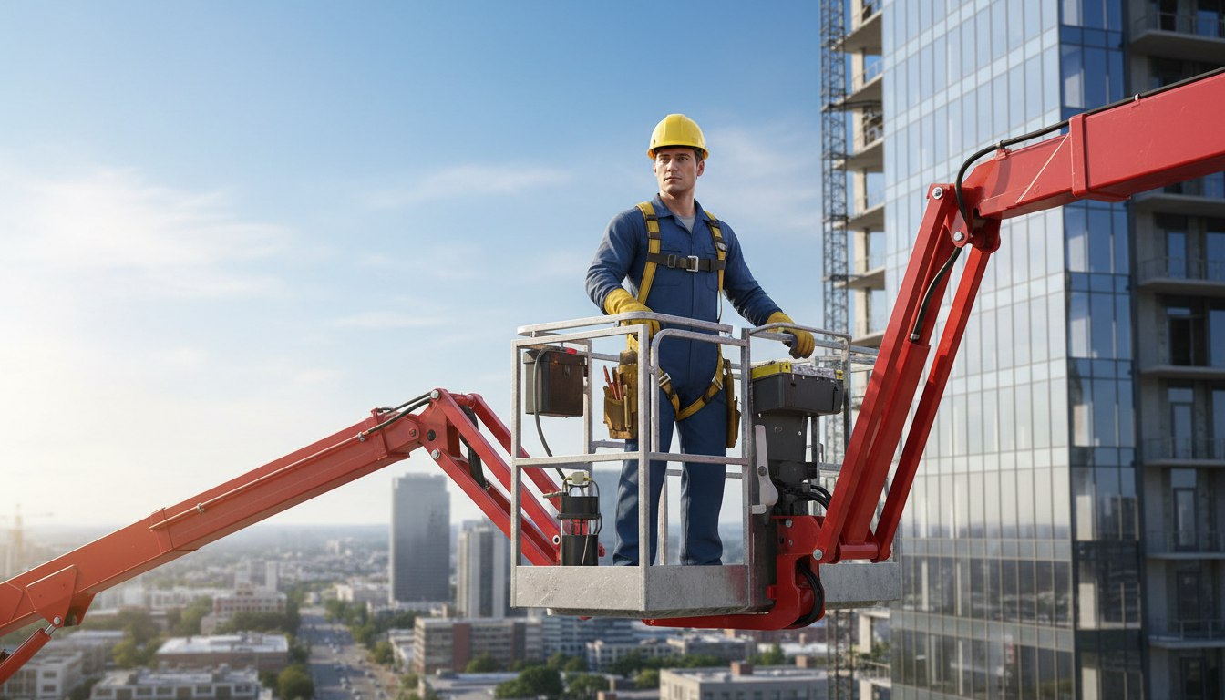 Рабочий люльки подъемника (вышки)