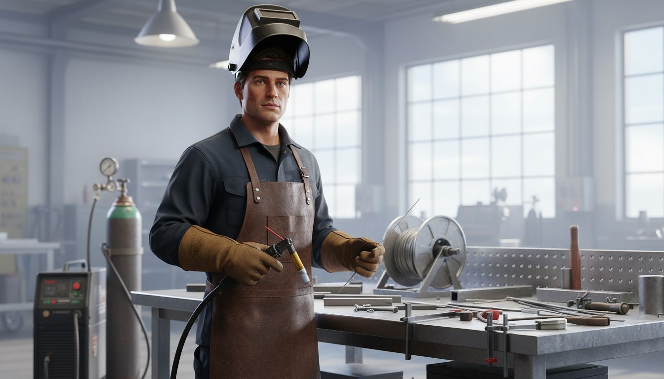 Сварщик ручной дуговой сварки неплавящимся электродом в защитном газе